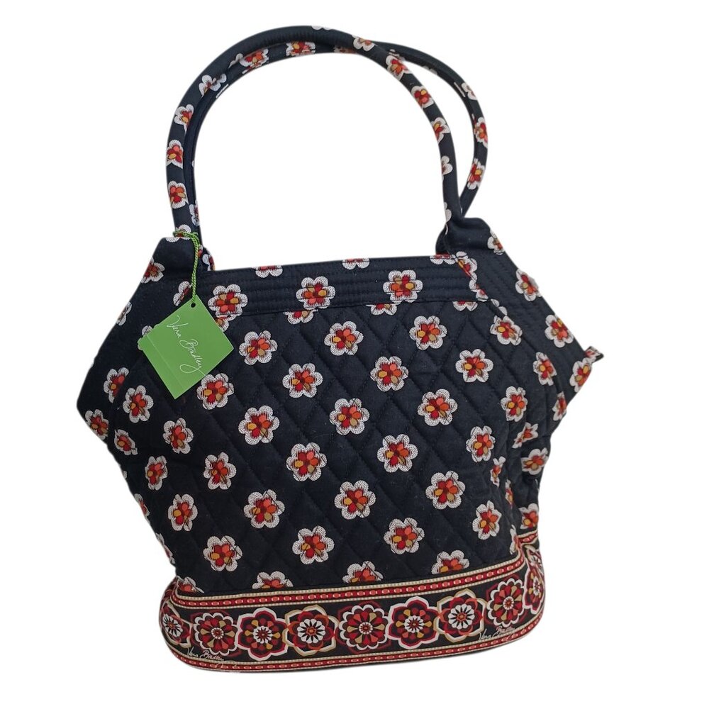Vera Bradley Bag Black‎ Floral Angle Tote Pirouette Quilted Shopper Purse NEW